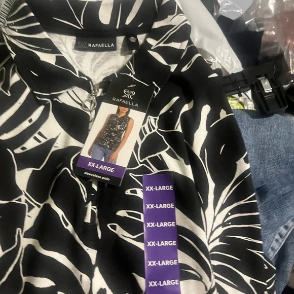 Rafaella Black & White Sleeveless Zip-Front Leaf Print Top NWT XXL - Picture 8 of 9